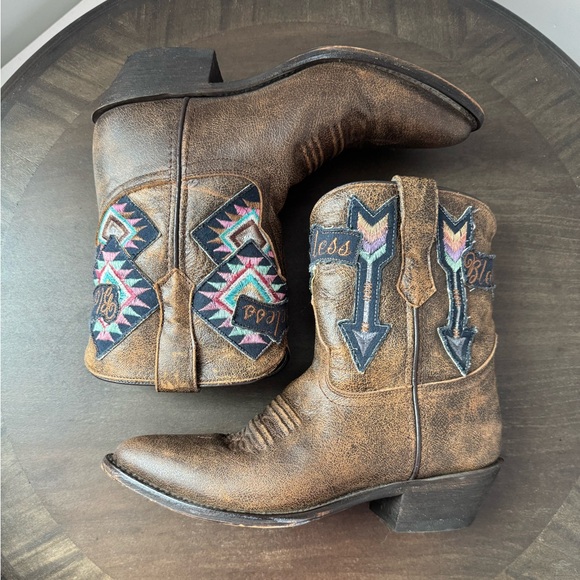 Laredo Blameless Distressed Ankle Western Cowboy Boots - Size 7 - EUC - Brown - Picture 6 of 10